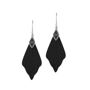 Sterling Silver Black Shell Sculpted Fan Silver Earrings