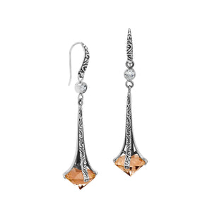 Sterling Silver Long Drop Earrings With Citrine Quartz