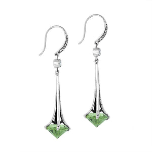 Sterling Silver Long Drop Earrings With Green Amethyst Quartz