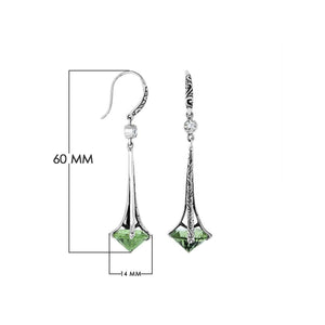 Sterling Silver Long Drop Earrings With Green Amethyst Quartz
