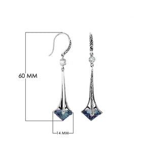 Sterling Silver Long Drop Earrings With Mystic Quartz
