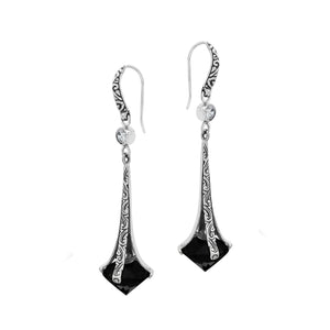 Sterling Silver Long Drop Earrings With Black Onyx