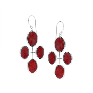 Wholesale Sterling Silver Red Coral Multi-Oval Earrings