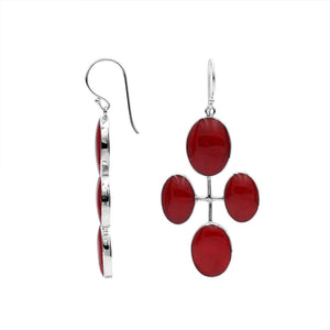 Wholesale Sterling Silver Red Coral Multi-Oval Earrings
