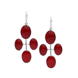 Sterling Silver Multi-Oval Drop Earrings With Red Coral