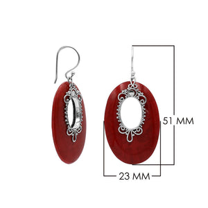 Sterling Silver Oval Earrings With Red Coral