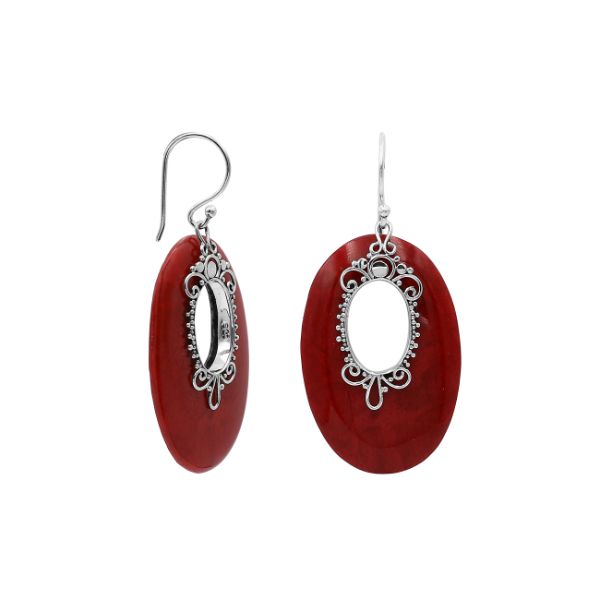 Sterling Silver Oval Earrings With Red Coral
