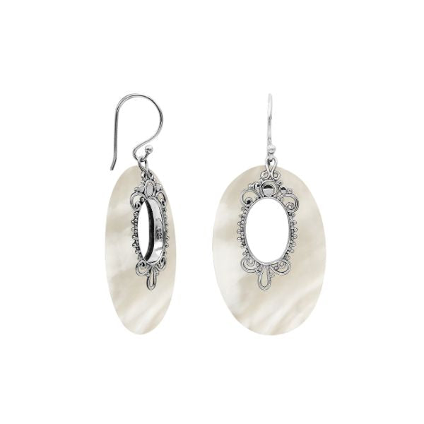 Sterling Silver Oval Earrings With Mother Of Pearl