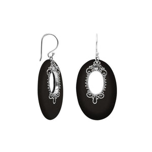Sterling Silver Oval Earrings With Black Shell