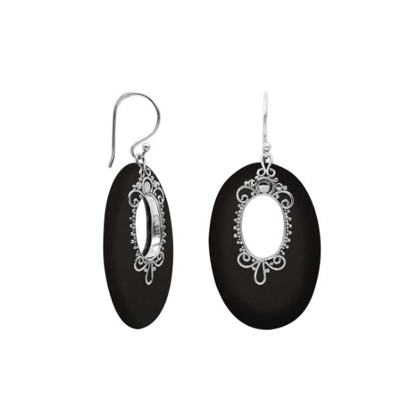 Sterling Silver Oval Earrings With Black Shell