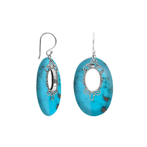 Sterling Silver Oval Earrings With Turquoise Shell