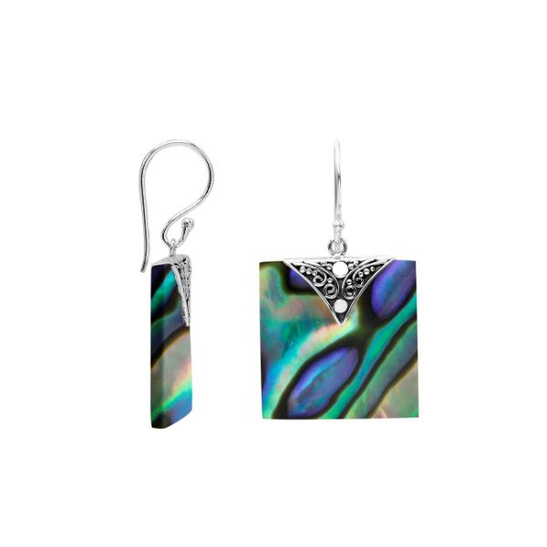 Silver square earrings with Abalone Shell and decorative overlay