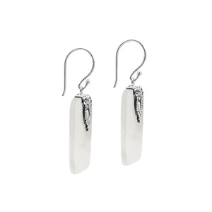 Rectangular Mother Of Pearl earrings with ornate silver top