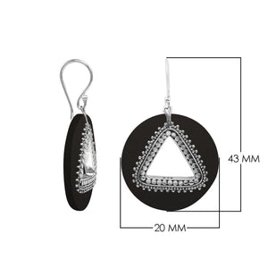 Black Shell round sterling silver earrings with beaded triangular cut-out.