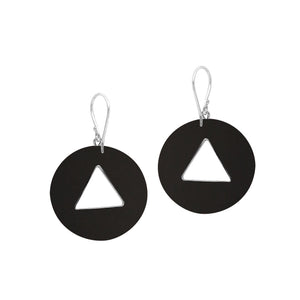 Black Shell round sterling silver earrings with beaded triangular cut-out.
