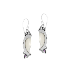 Sterling silver lunar bone face earrings with amethyst quartz and earwire lock