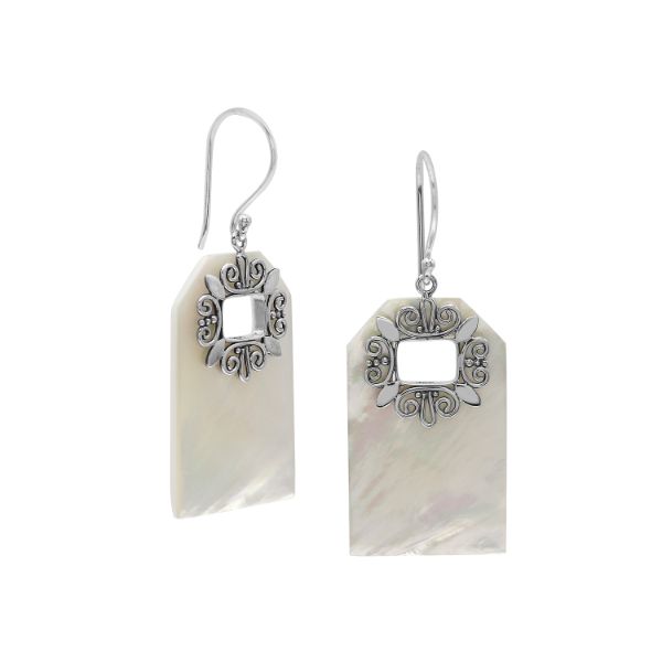 Mother of Pearl geometric earrings with silver filigree frame