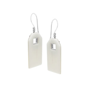 Mother of Pearl geometric earrings with silver filigree frame