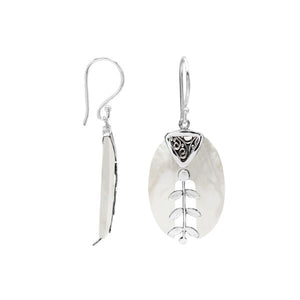 Mother of Pearl oval earrings with silver leaf design