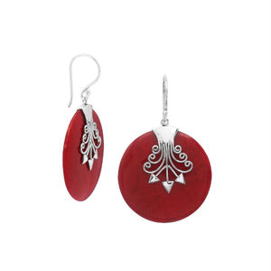 Sterling silver oval Red Coral dangle earrings