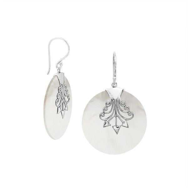 Sterling silver round Mother Of Pearl dangle earrings