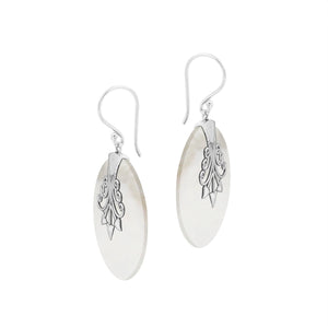 Sterling silver round Mother Of Pearl dangle earrings