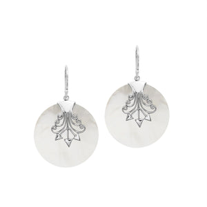 Sterling silver round Mother Of Pearl dangle earrings
