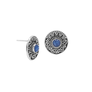 Sterling silver round Kyanite stud earrings