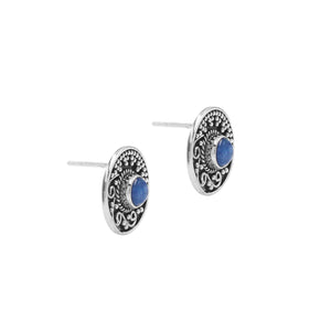 Sterling silver round Kyanite stud earrings