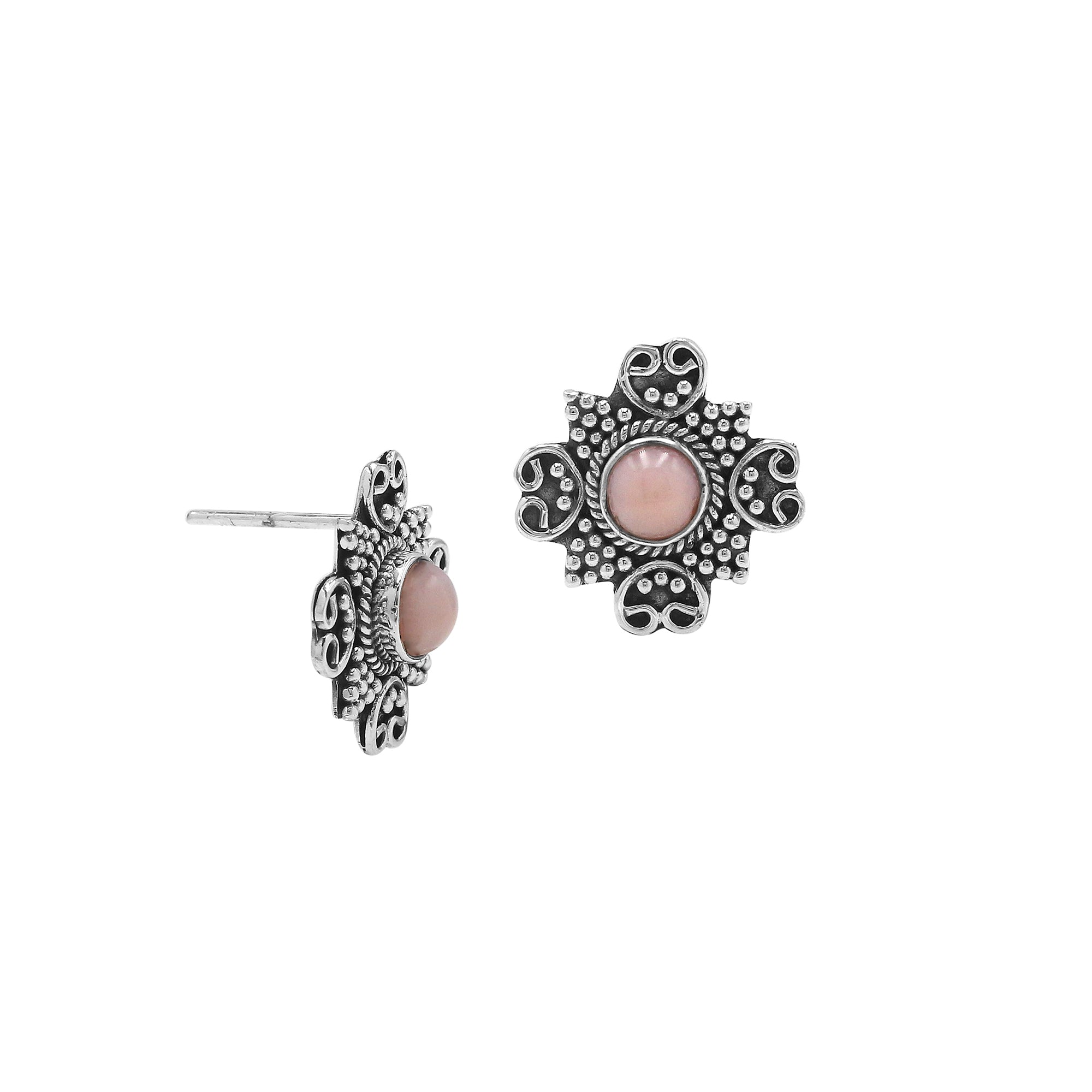 Sterling silver floral Pink Pearl stud earrings