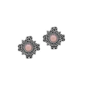 Sterling silver floral Pink Pearl stud earrings