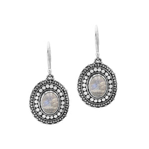 Sterling silver oval Rainbow Moonstone dangle earrings