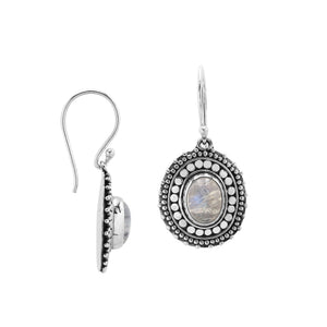 Sterling silver oval Rainbow Moonstone dangle earrings