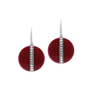 Sterling silver round Red Coral dangle earrings