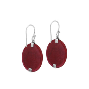 Sterling silver round Red Coral dangle earrings