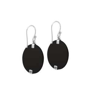 Sterling silver round Black Shell dangle earrings