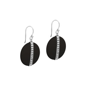 Sterling silver round Black Shell dangle earrings