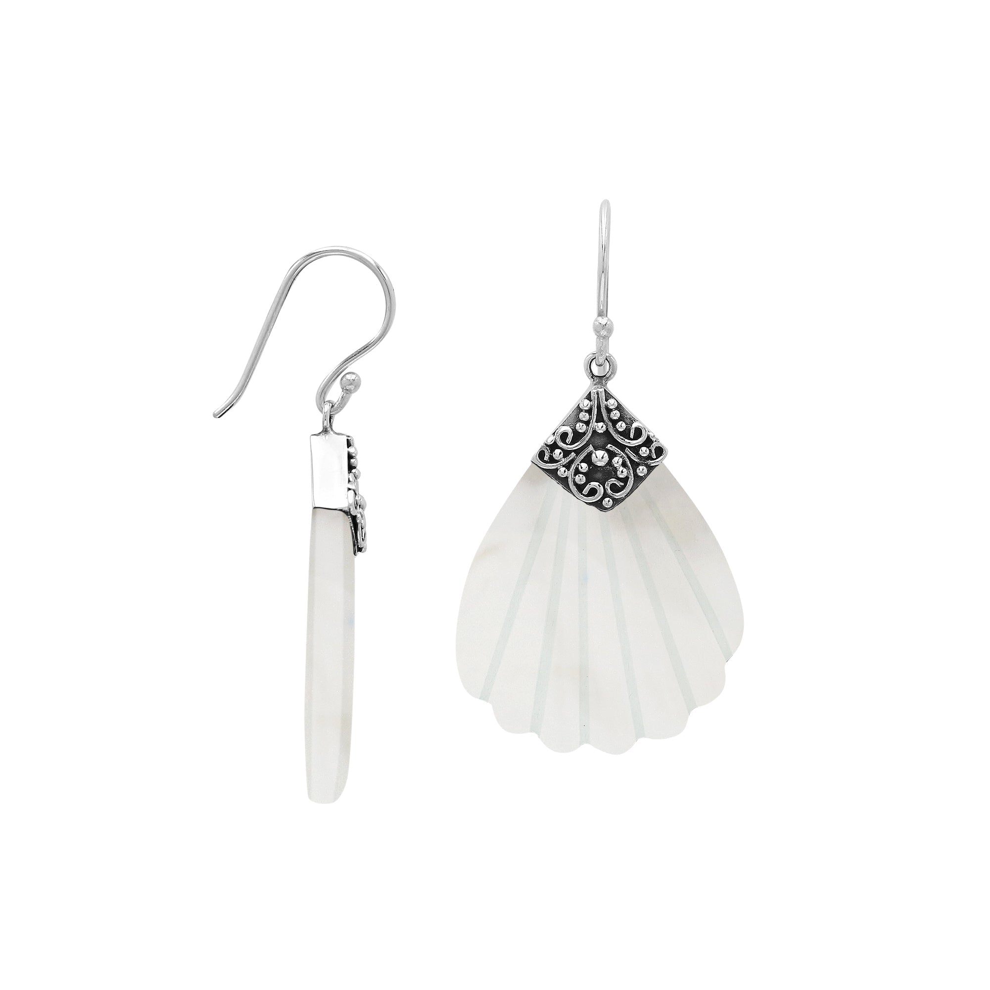 Sterling silver shell-shaped Mother Of Pearl dangle earrings