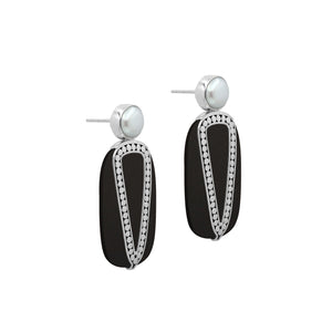 Sterling Silver Earrings With Black Shell And Pearl Accent