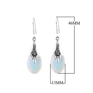 Sterling Silver Opalite Teardrop Floral Pattern Drop Earrings
