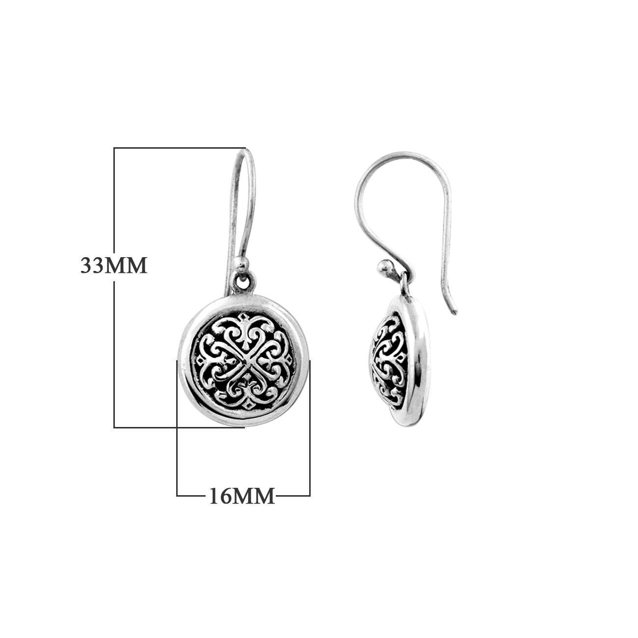 Sterling Silver Round Filigree Pattern Drop Earrings
