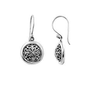 Sterling Silver Round Filigree Pattern Drop Earrings