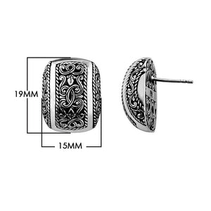 Sterling Silver Rectangular Engraved Pattern Push Back Earrings