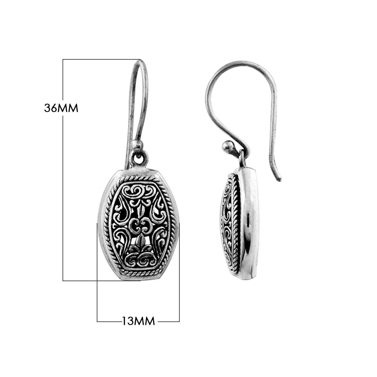 Sterling Silver Elongated Oval Engraved Pattern Drop Earrings