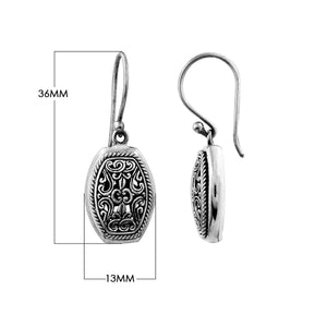 Sterling Silver Elongated Oval Engraved Pattern Drop Earrings