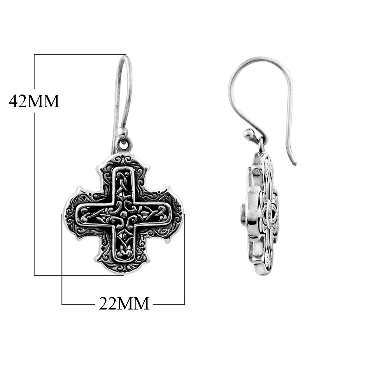 Sterling Silver Cross Shape Engraved Pattern Drop Earrings
