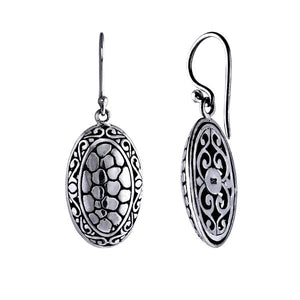 Sterling Silver Oval Filigree Engraved Pattern Drop Earrings