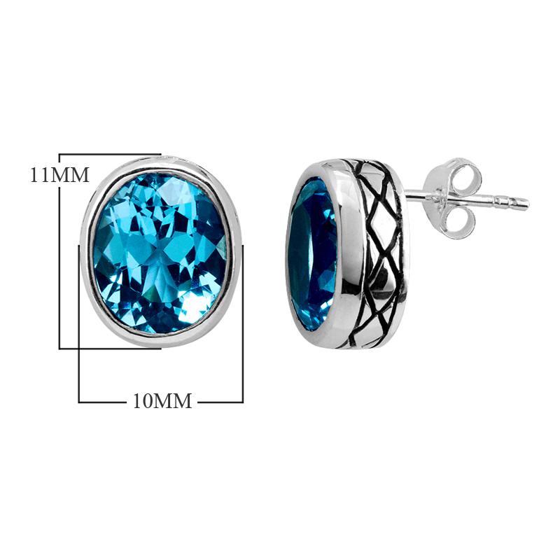 Oval Blue Topaz Quartz Sterling Silver Stud Earrings