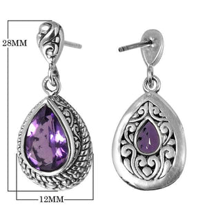 Sterling Silver Teardrop Earrings With Amethyst Quartz