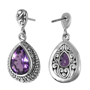Sterling Silver Teardrop Earrings With Amethyst Quartz